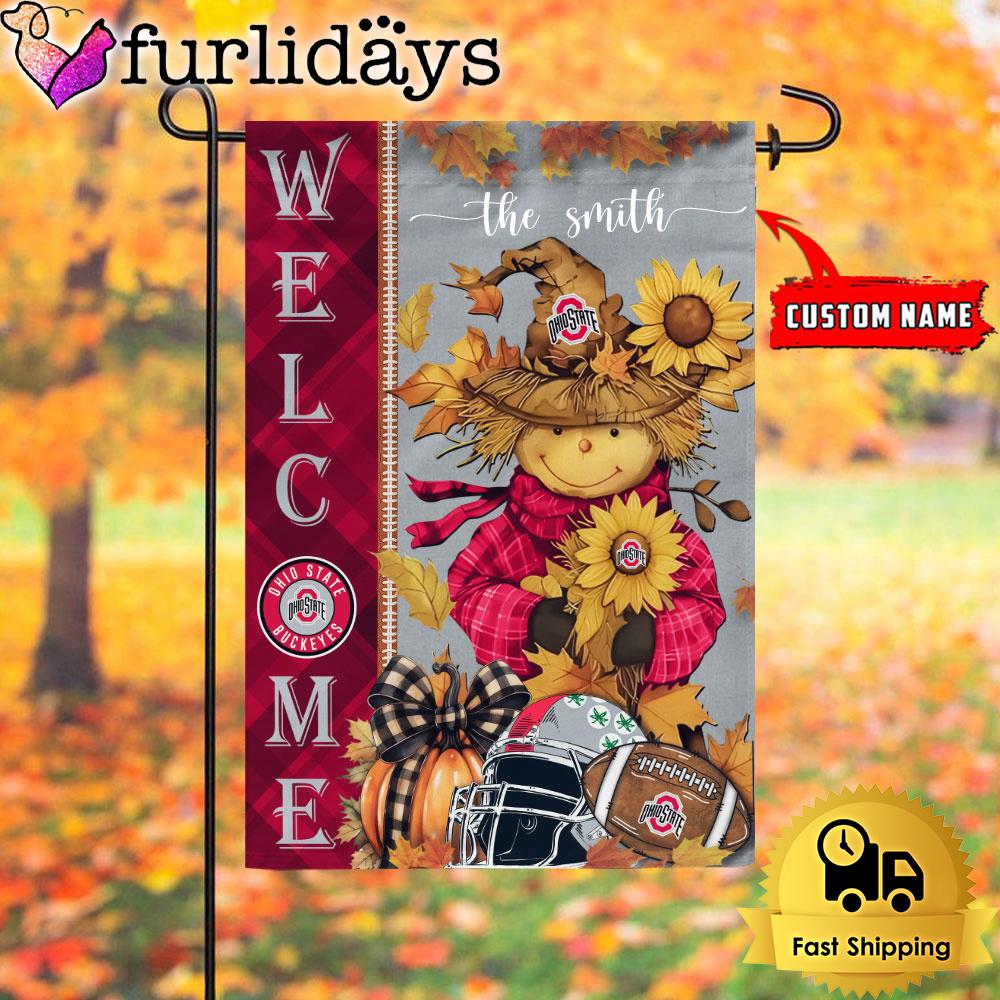 custom name ncaa ohio state buckeyes football fall scarecrows garden flag0628