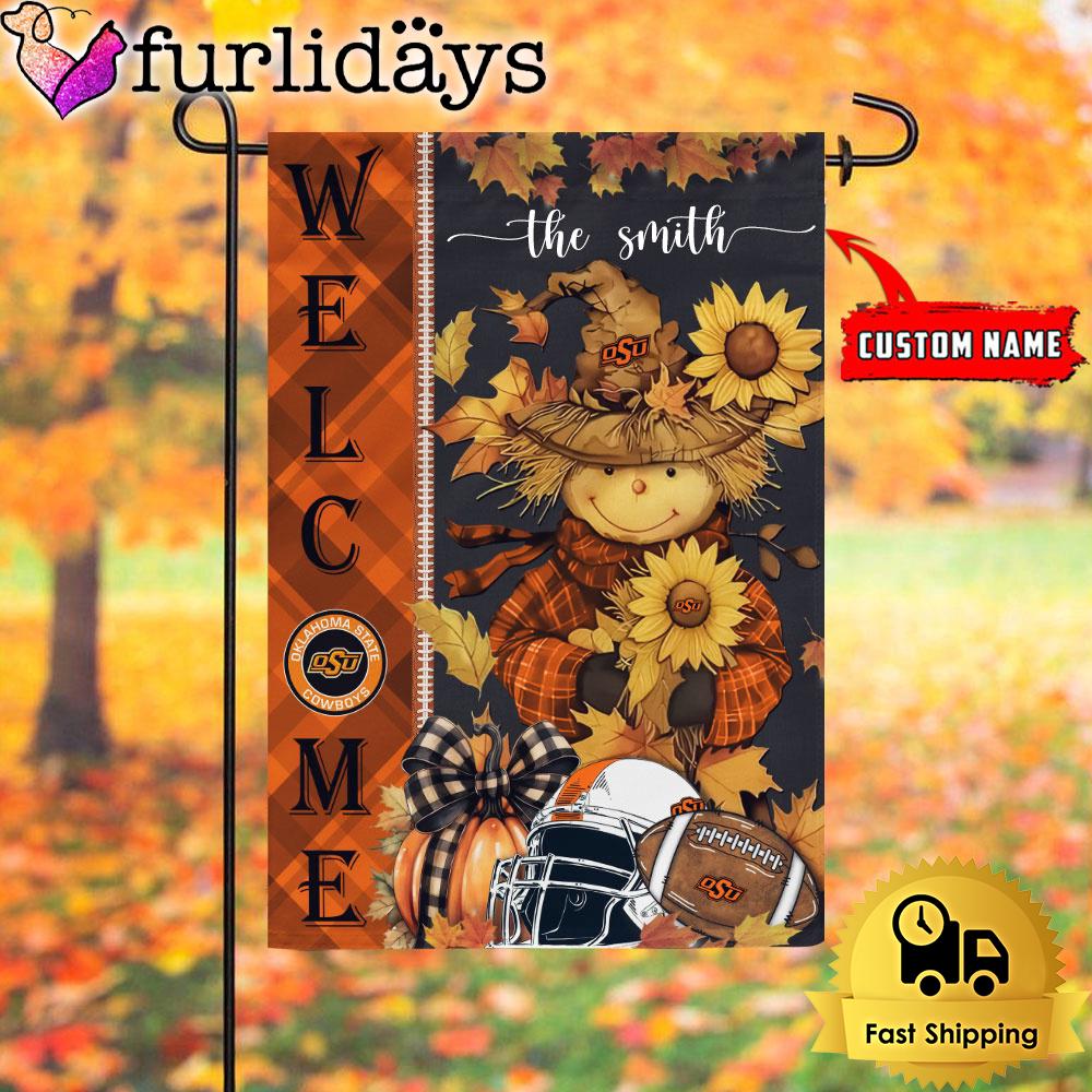 custom name ncaa oklahoma state cowboys football fall scarecrows garden flag0949