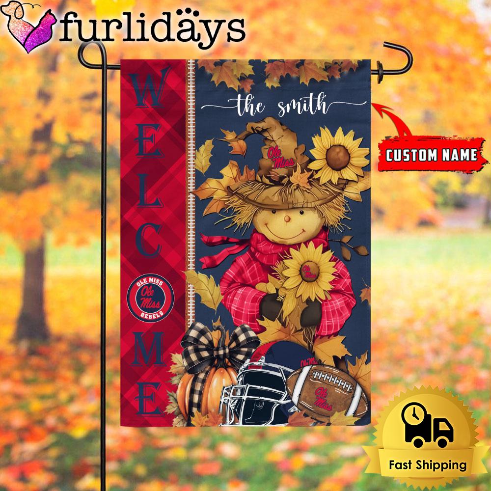 custom name ncaa ole miss rebels football fall scarecrows garden flag9455