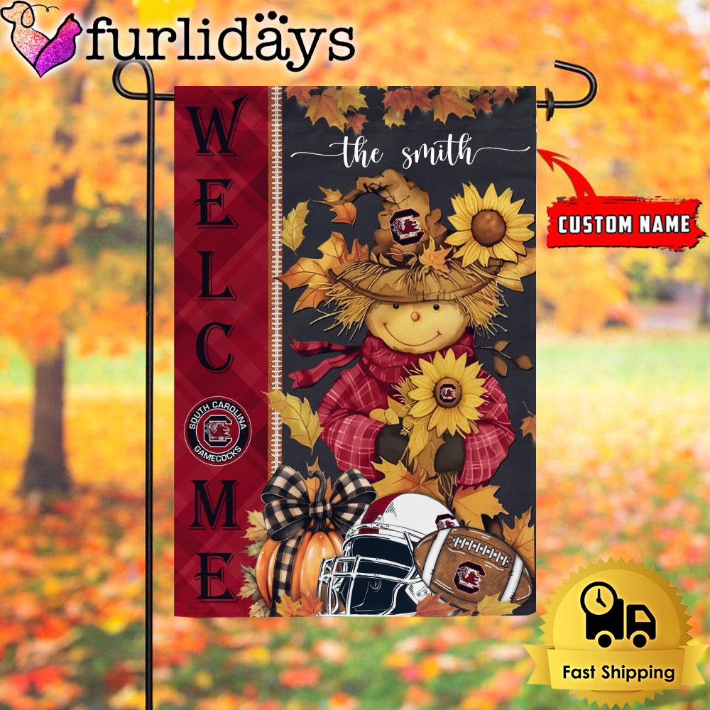 custom name ncaa south carolina gamecocks football fall scarecrows garden flag6022