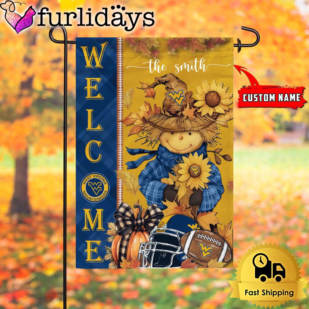 custom name ncaa west virginia mountaineers football fall scarecrows garden flag5410