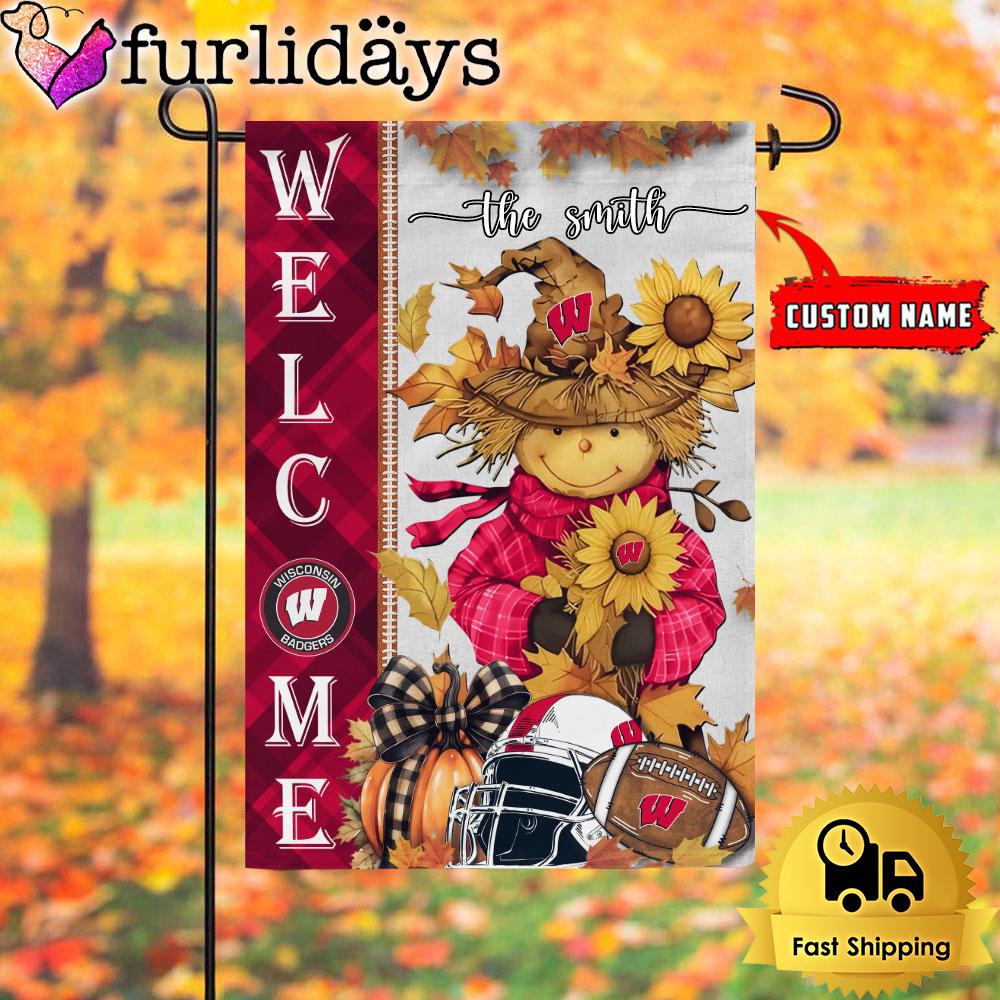 custom name ncaa wisconsin badgers football fall scarecrows garden flag7540