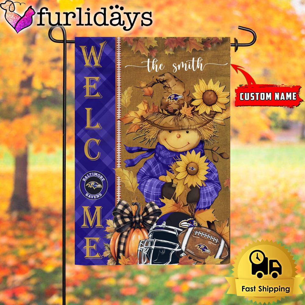 custom name nfl baltimore ravens football fall scarecrows garden flag1282