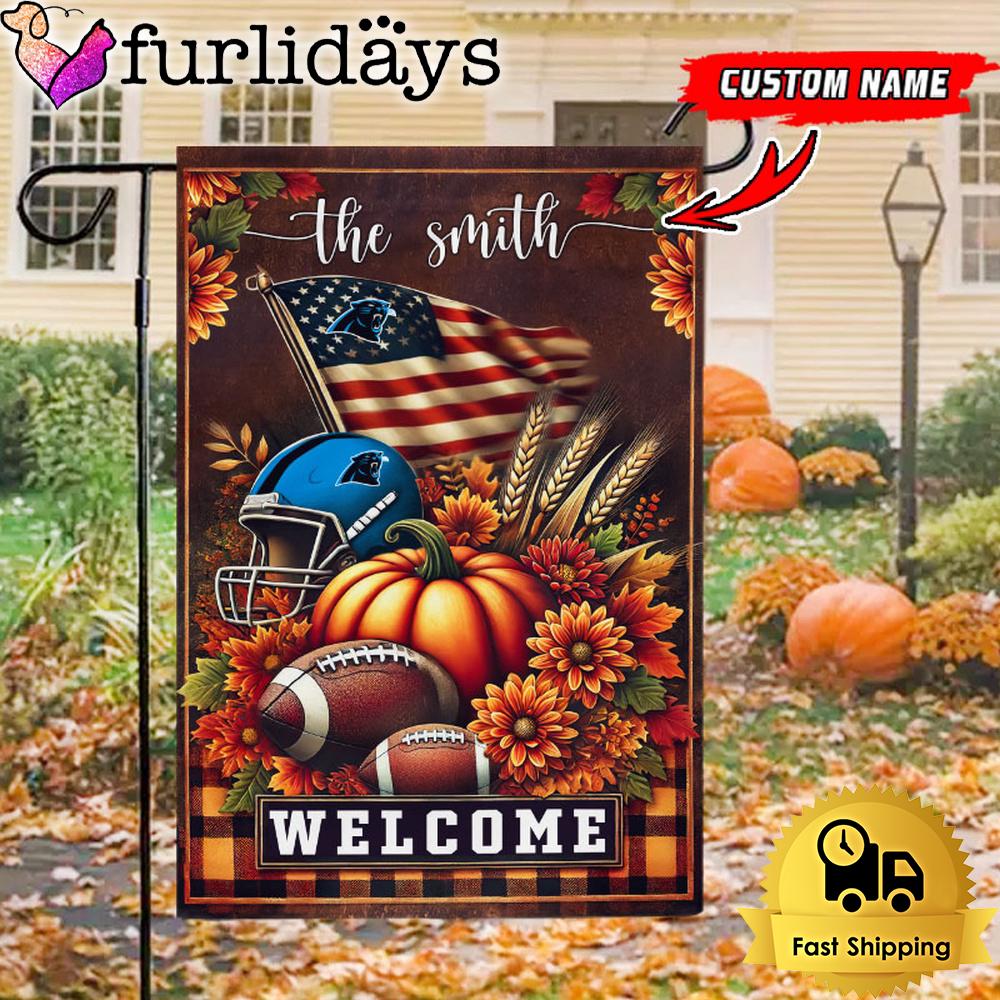 custom name nfl carolina panthers football fall pumpkim garden flag1023