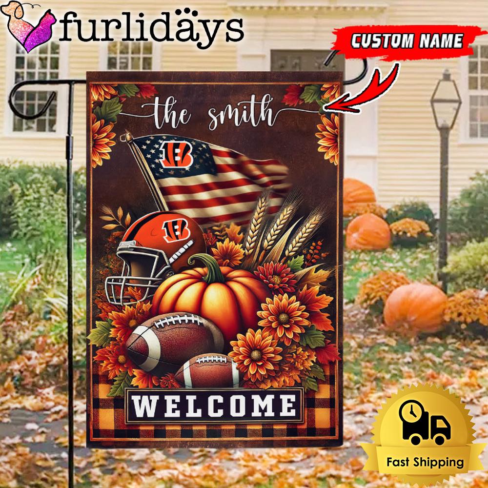 custom name nfl cincinnati bengals football fall pumpkim garden flag6025