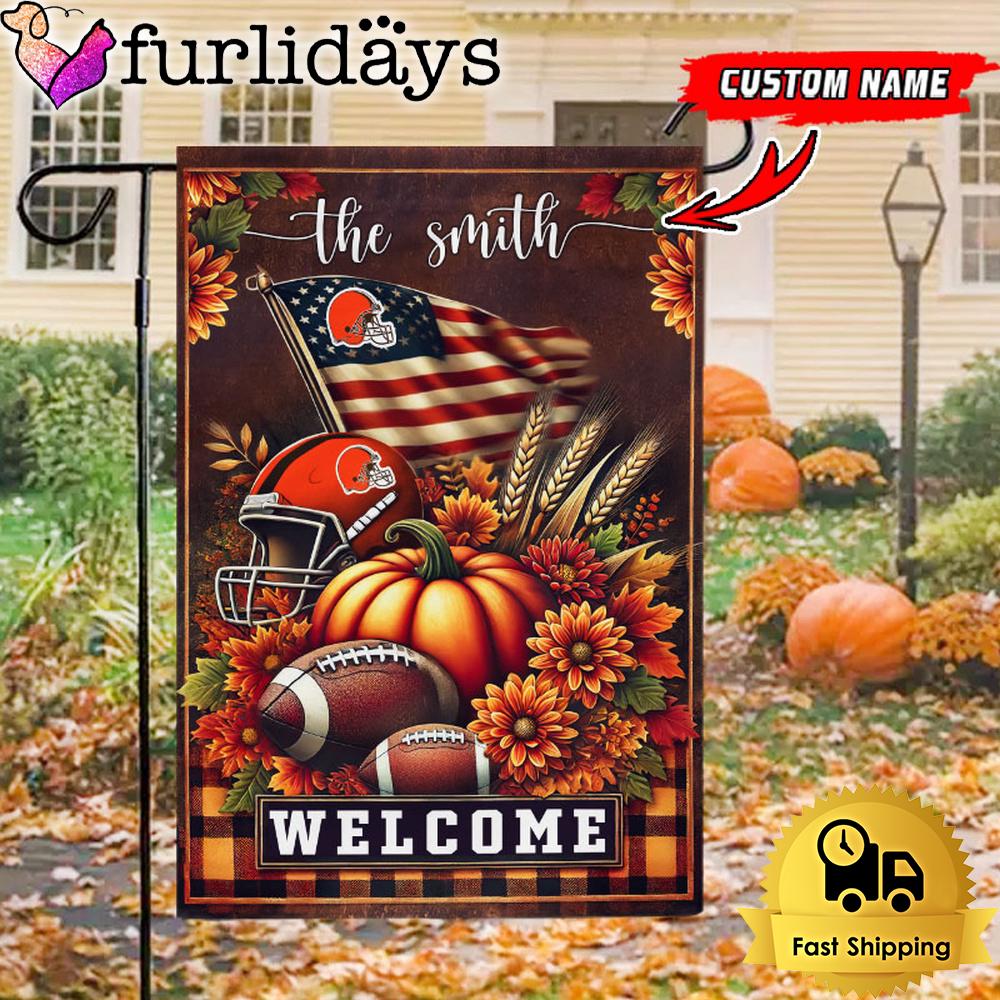 custom name nfl cleveland browns football fall pumpkim garden flag8764