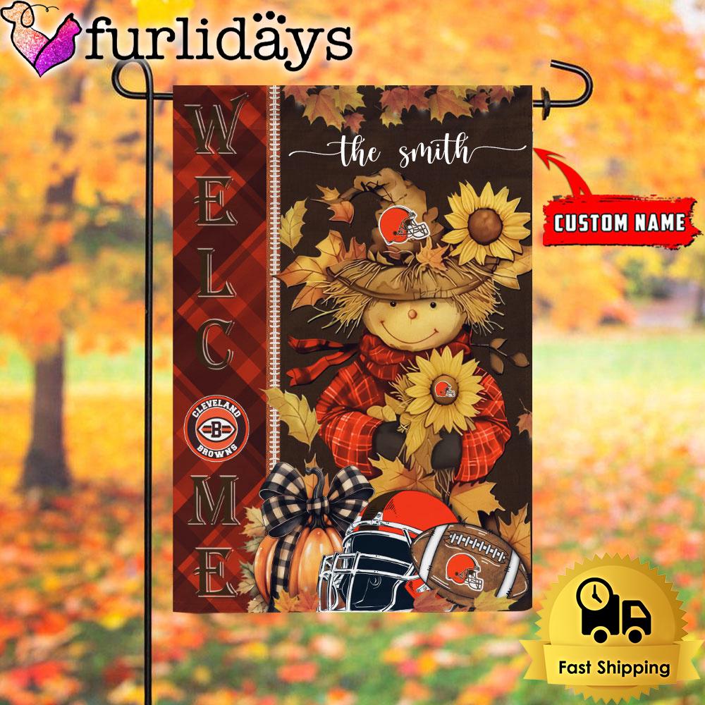 custom name nfl cleveland browns football fall scarecrows garden flag1348