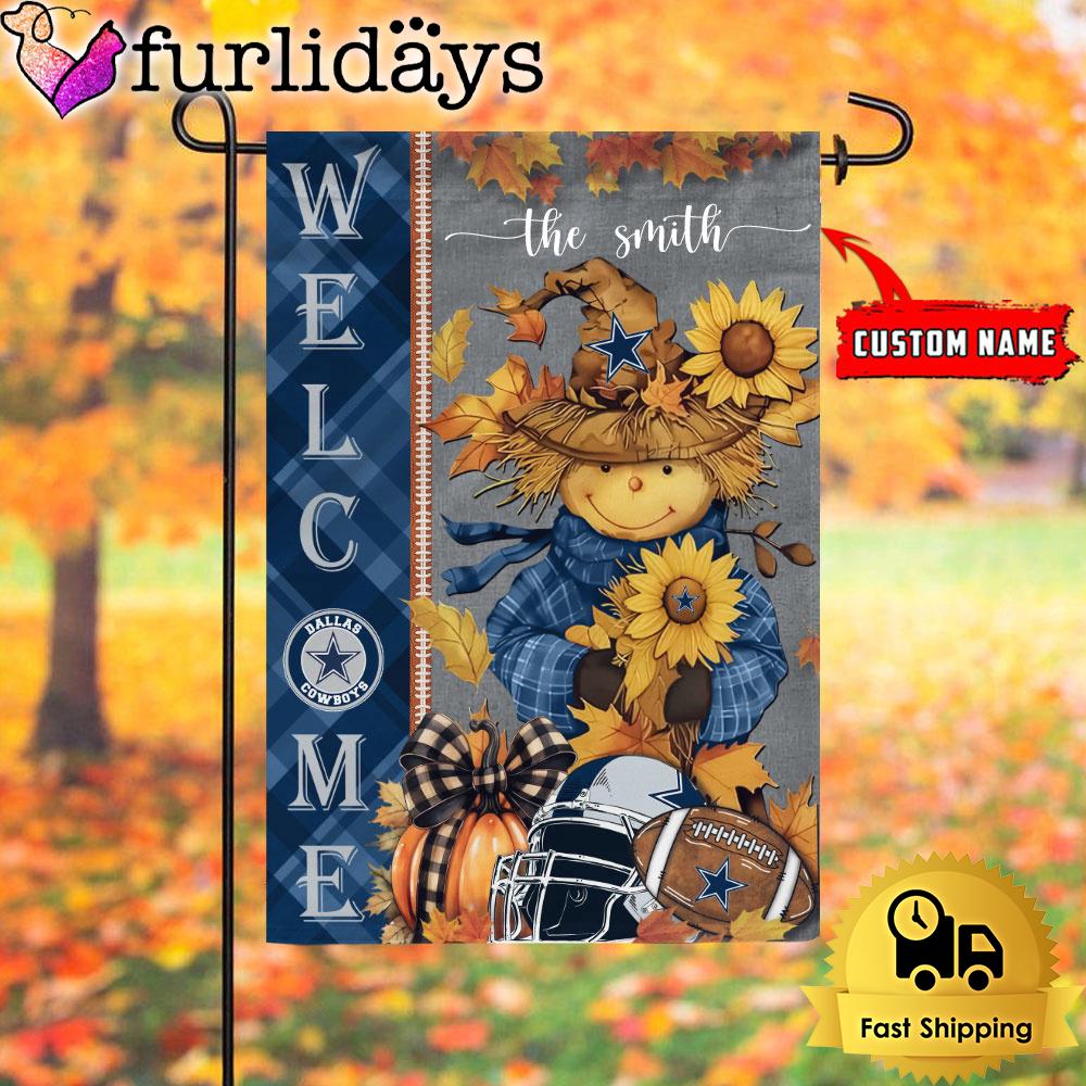 custom name nfl dallas cowboys football fall scarecrows garden flag6319