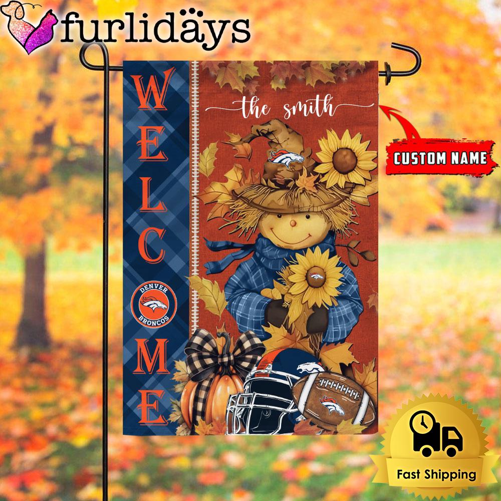 custom name nfl denver broncos football fall scarecrows garden flag6567