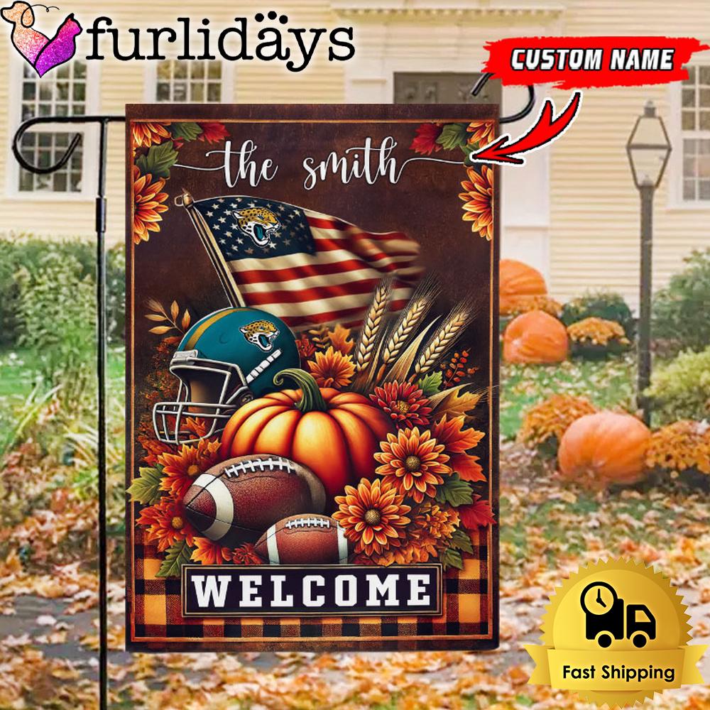 custom name nfl jacksonville jaguars football fall pumpkim garden flag7682