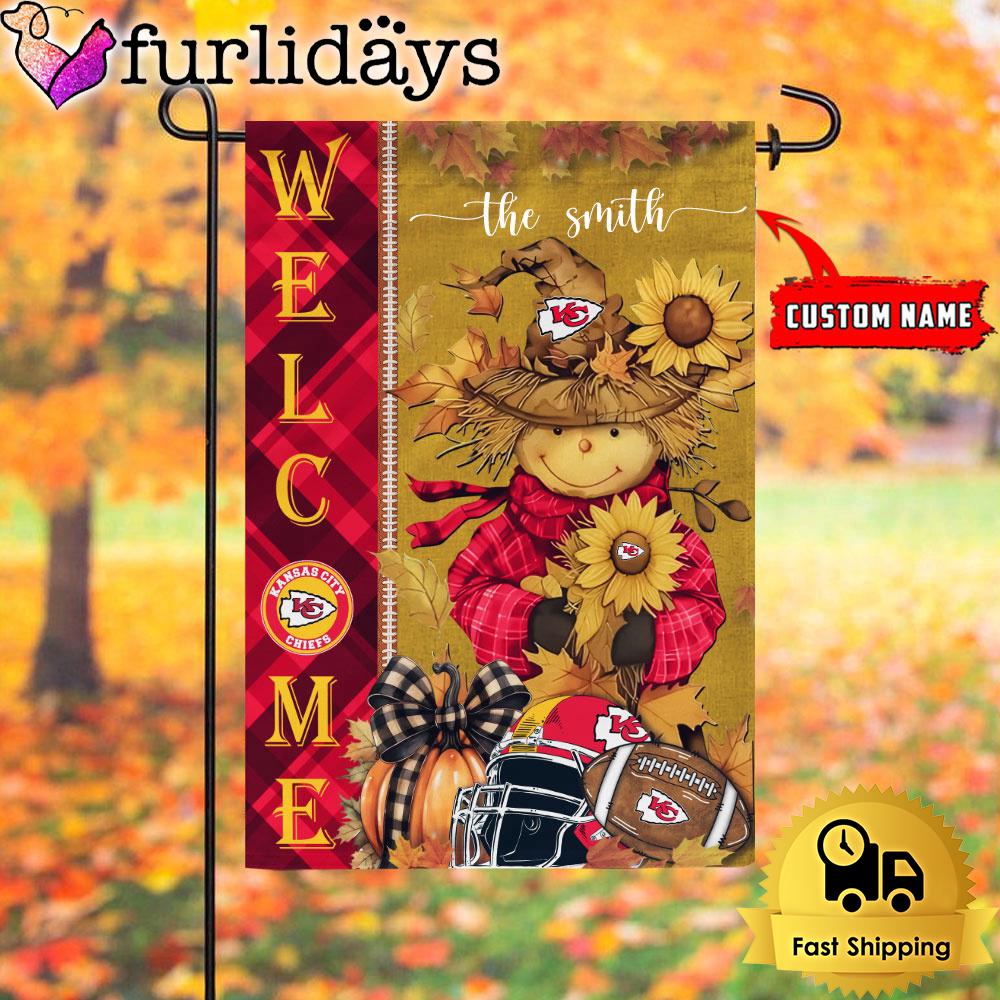 custom name nfl kansas city chiefs football fall scarecrows garden flag9770