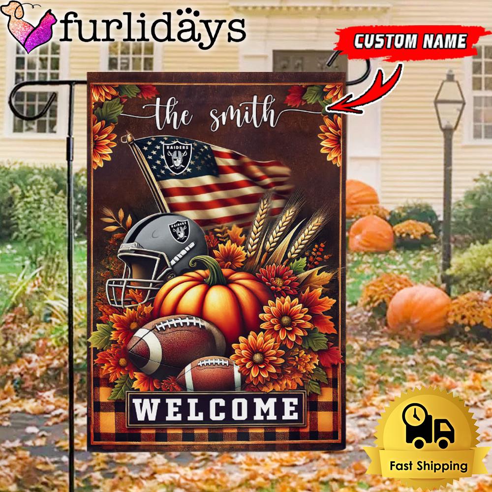 custom name nfl las vegas raiders football fall pumpkim garden flag7017