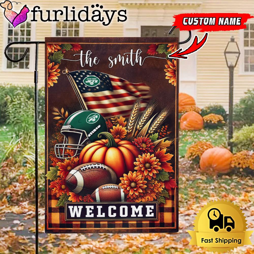 custom name nfl new york jets football fall pumpkim garden flag1595