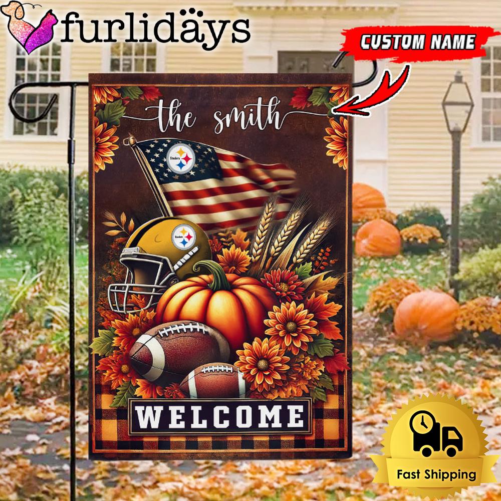 custom name nfl pittsburgh steelers football fall pumpkim garden flag1591