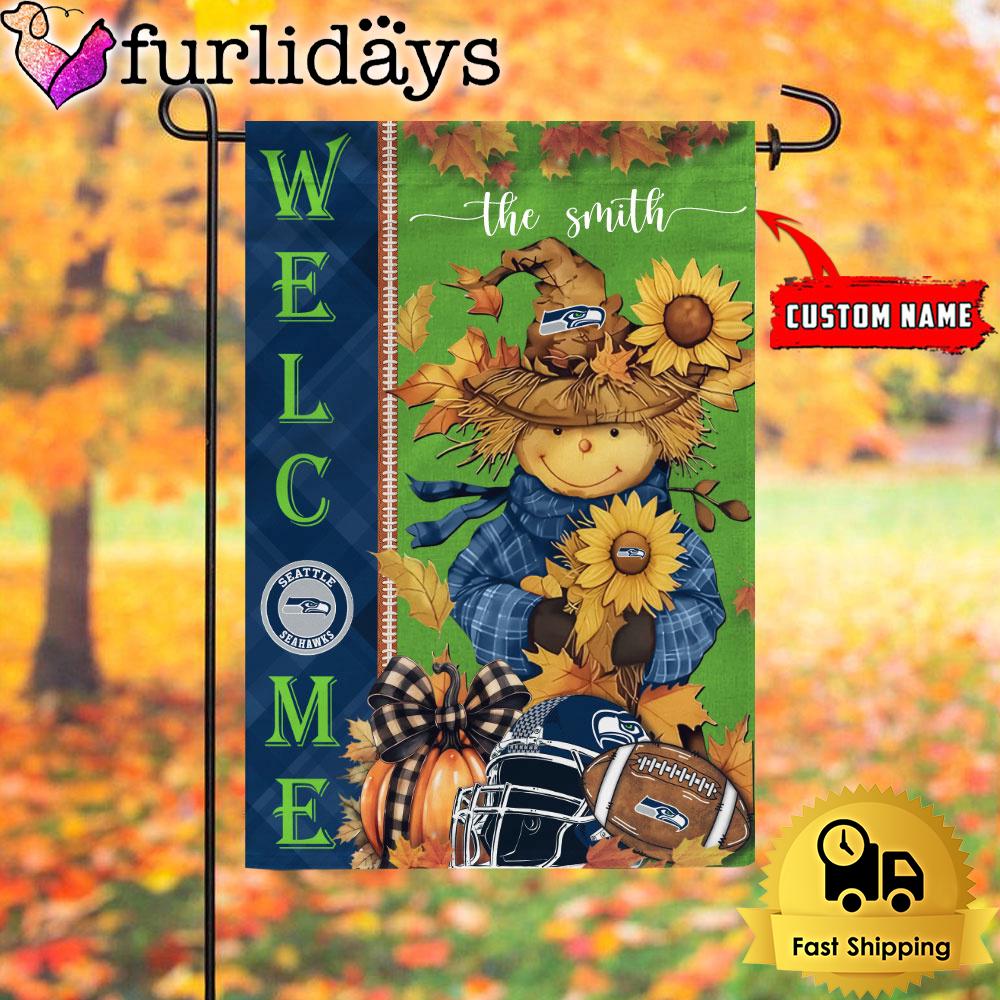 custom name nfl seattle seahawks football fall scarecrows garden flag9427