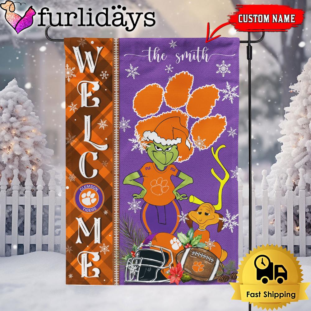 custom ncaa clemson tigers football grinch christmas welcome garden flag4962