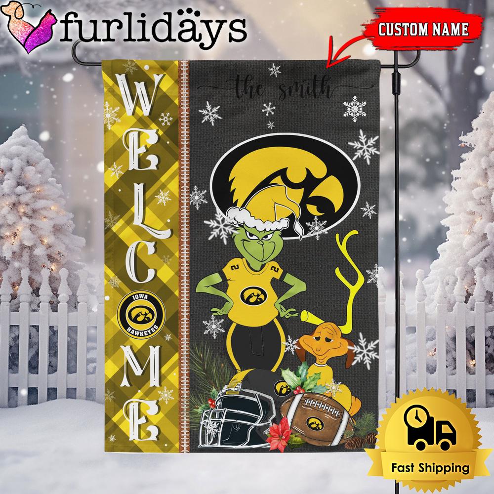 custom ncaa iowa hawkeyes football grinch christmas welcome garden flag9489