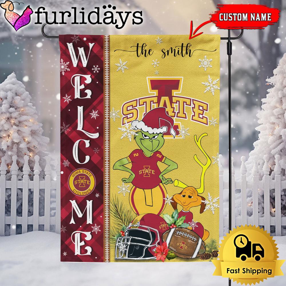 custom ncaa iowa state cyclones football grinch christmas welcome garden flag9470