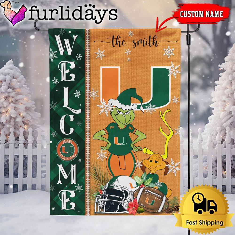 custom ncaa miami hurricanes football grinch christmas welcome garden flag5290