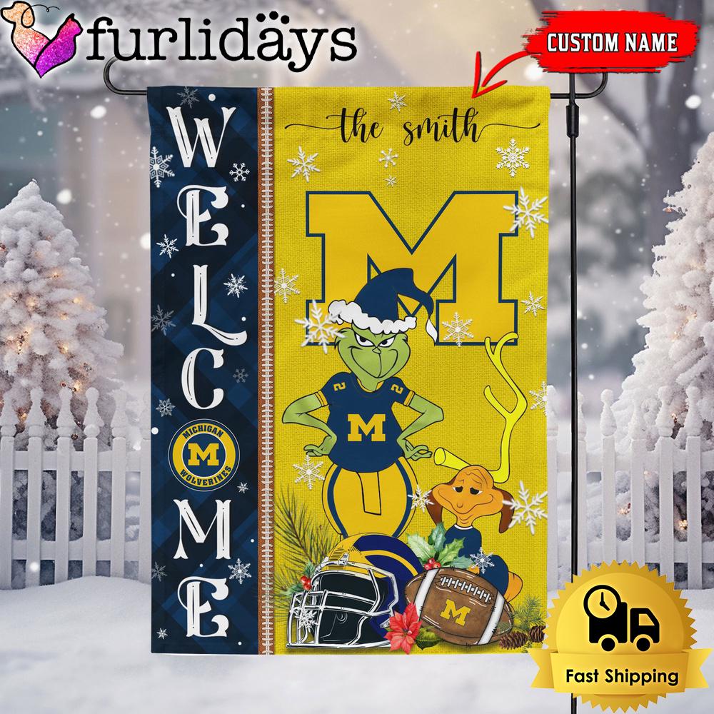 custom ncaa michigan wolverines football grinch christmas welcome garden flag3392