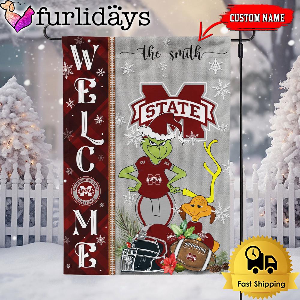 custom ncaa mississippi state bulldogs football grinch christmas welcome garden flag3553