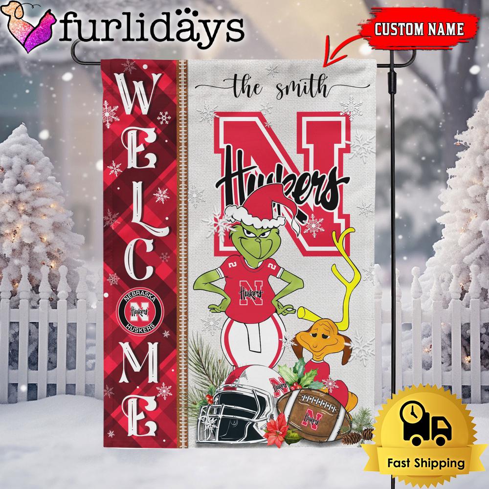 custom ncaa nebraska cornhuskers football grinch christmas welcome garden flag1020