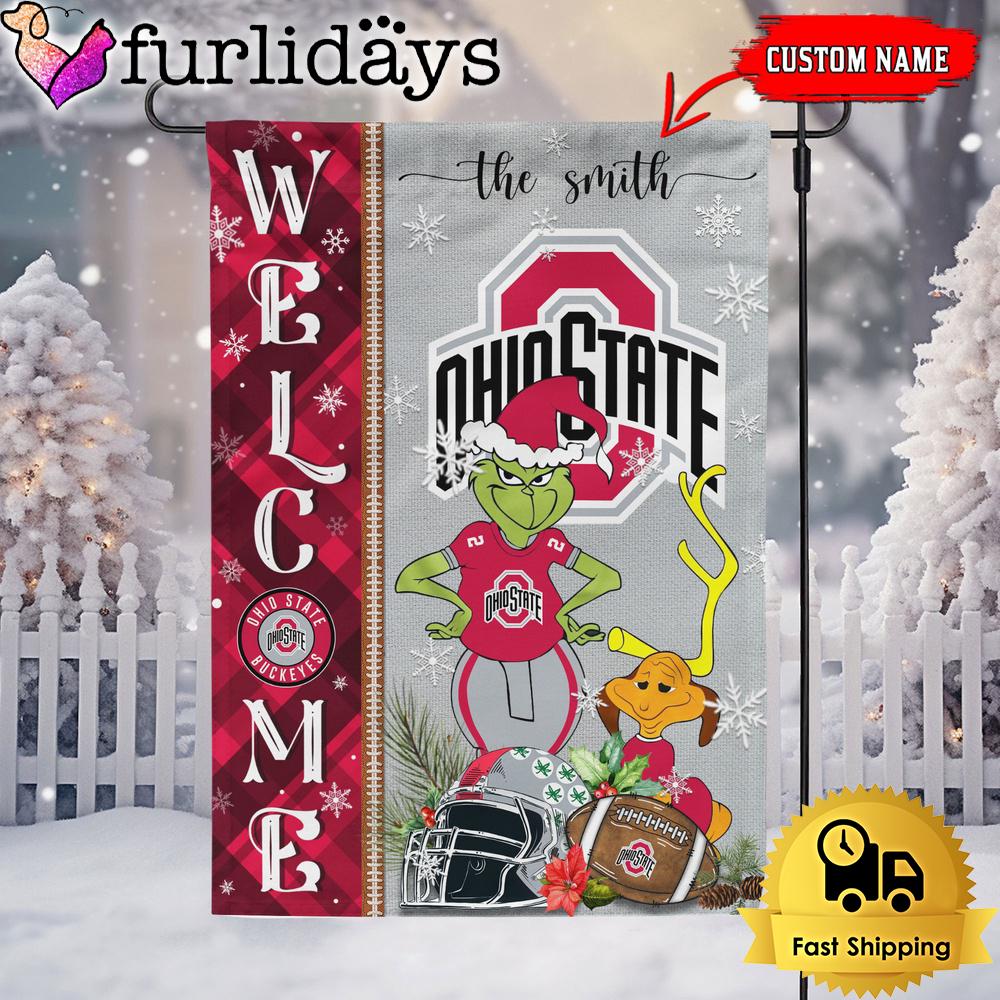 custom ncaa ohio state buckeyes football grinch christmas welcome garden flag7102