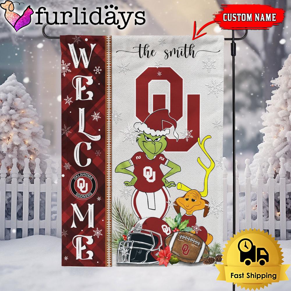 custom ncaa oklahoma sooners football grinch christmas welcome garden flag8790