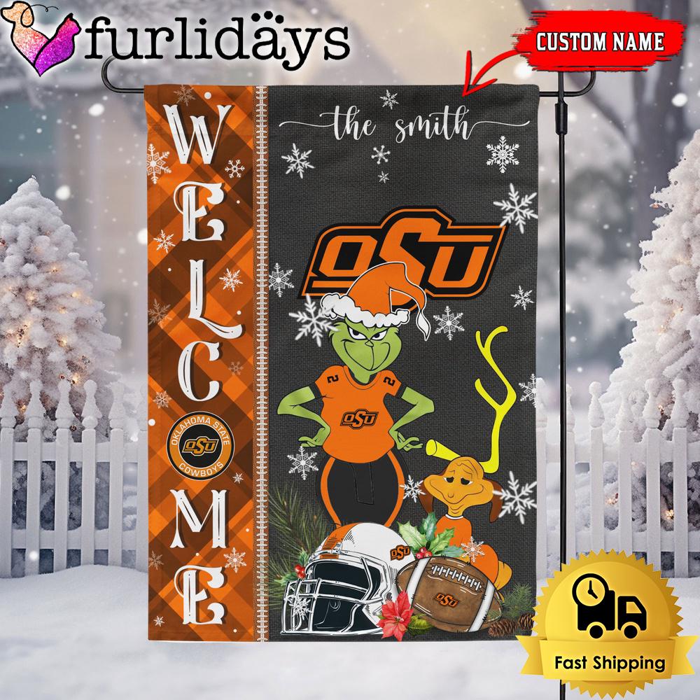 custom ncaa oklahoma state cowboys football grinch christmas welcome garden flag3853