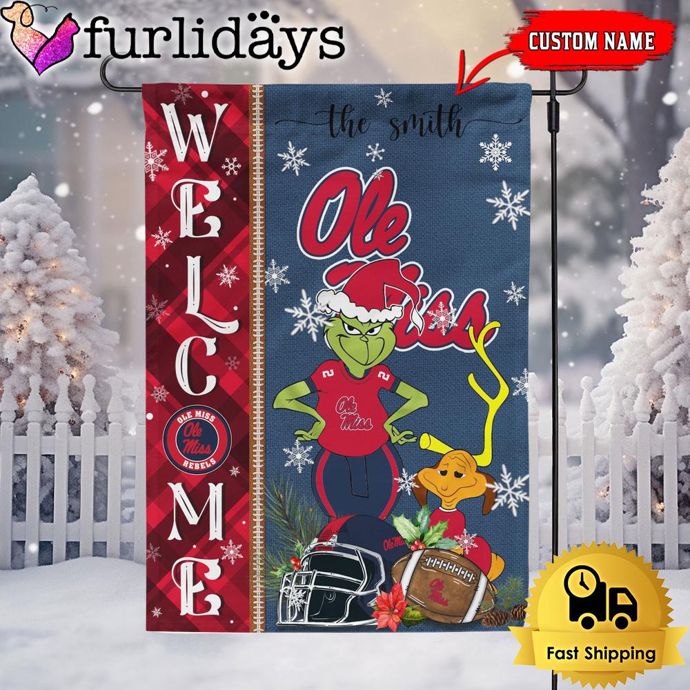 custom ncaa ole miss rebels football grinch christmas welcome garden flag9064