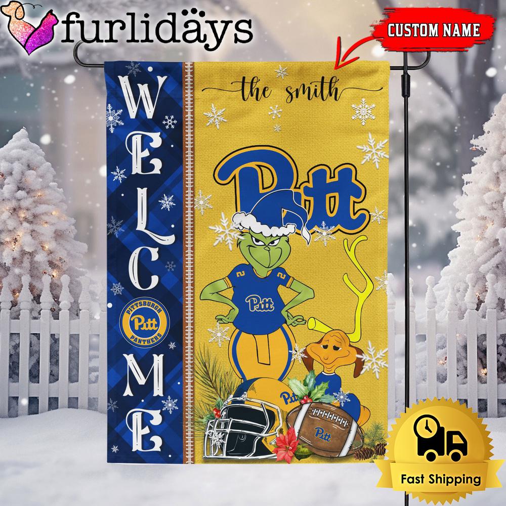 custom ncaa pittsburgh panthers football grinch christmas welcome garden flag3290