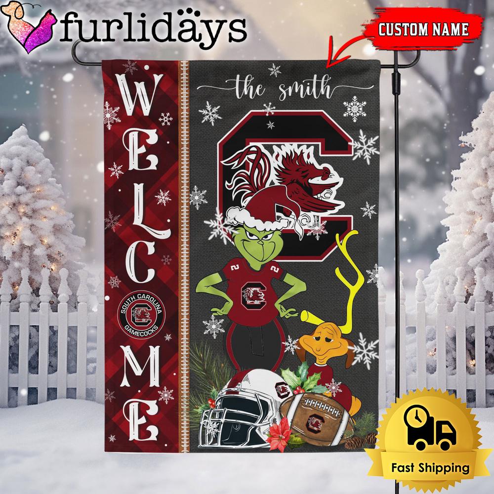 custom ncaa south carolina gamecocks football grinch christmas welcome garden flag7790