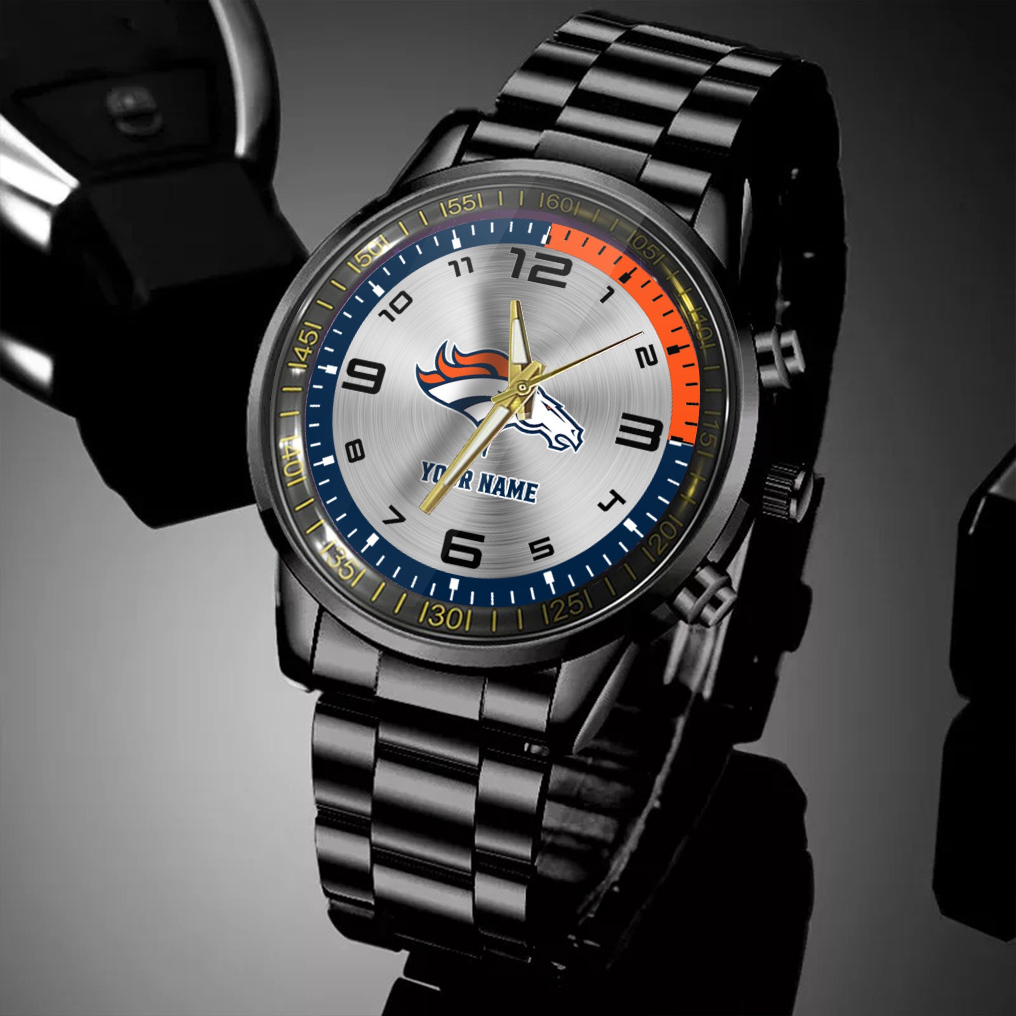 denver broncos nfl personalized black hand watch gifts for fans nhyg6