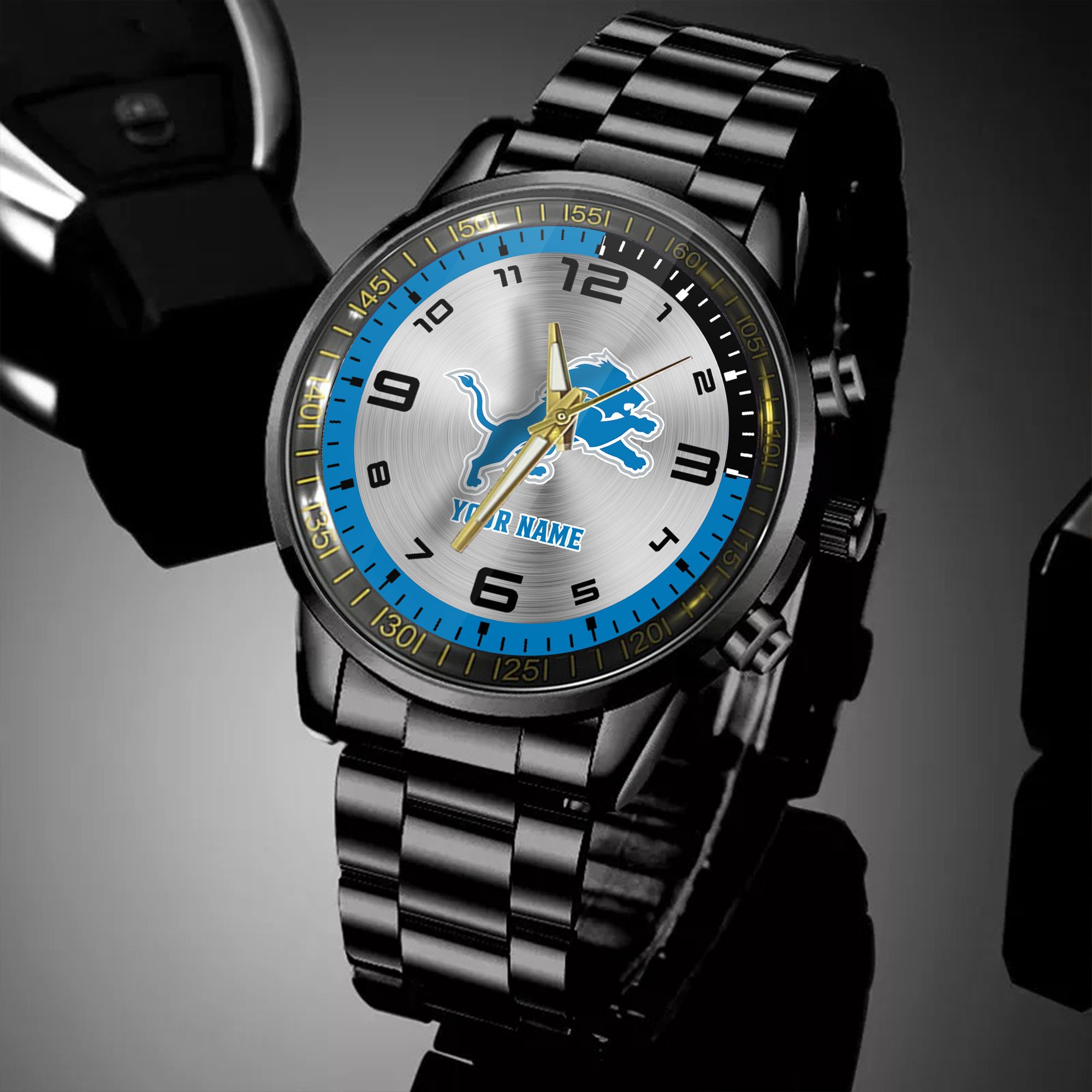 detroit lions nfl personalized black hand watch gifts for fans lr8s3