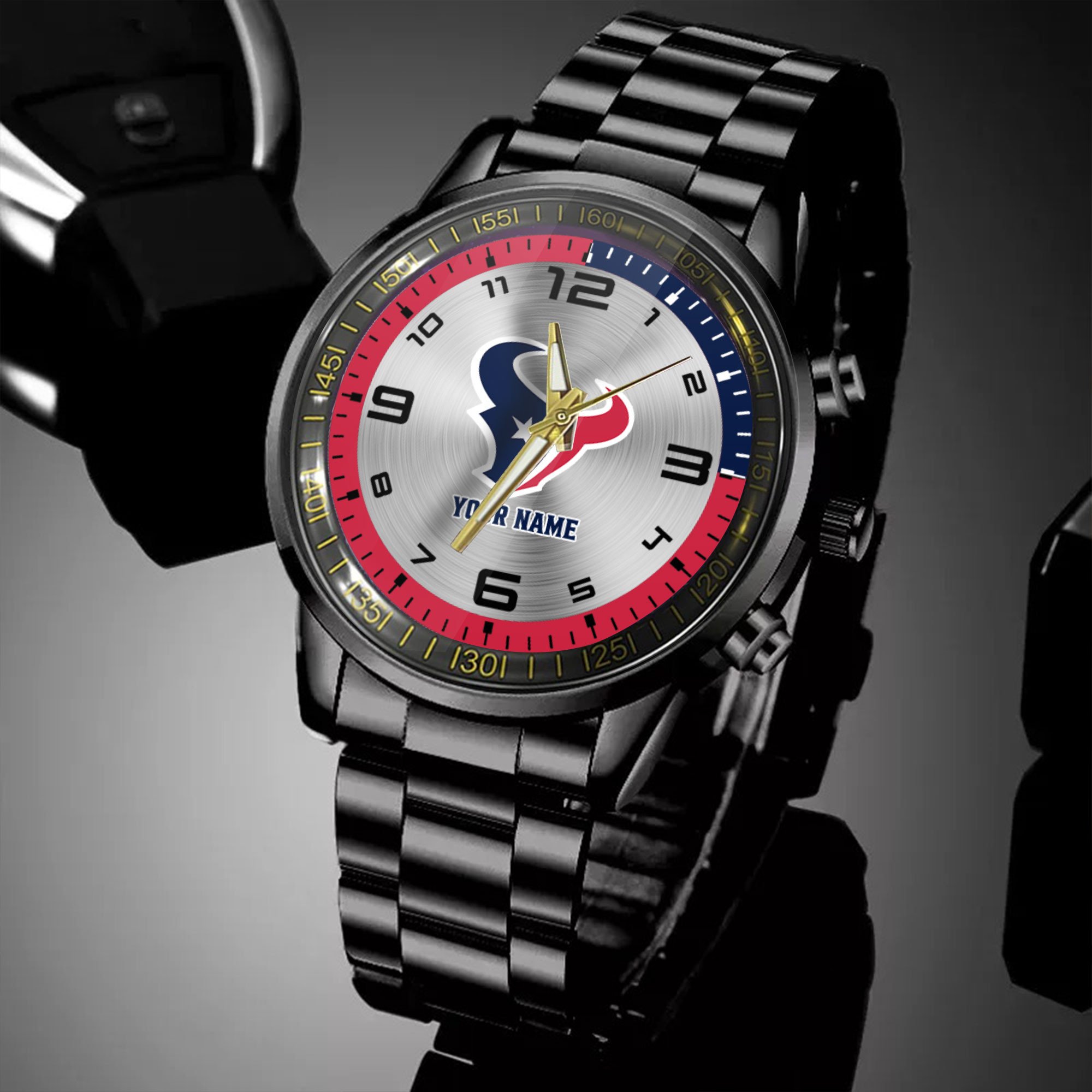 houston texans nfl personalized black hand watch gifts for fans mtwdb