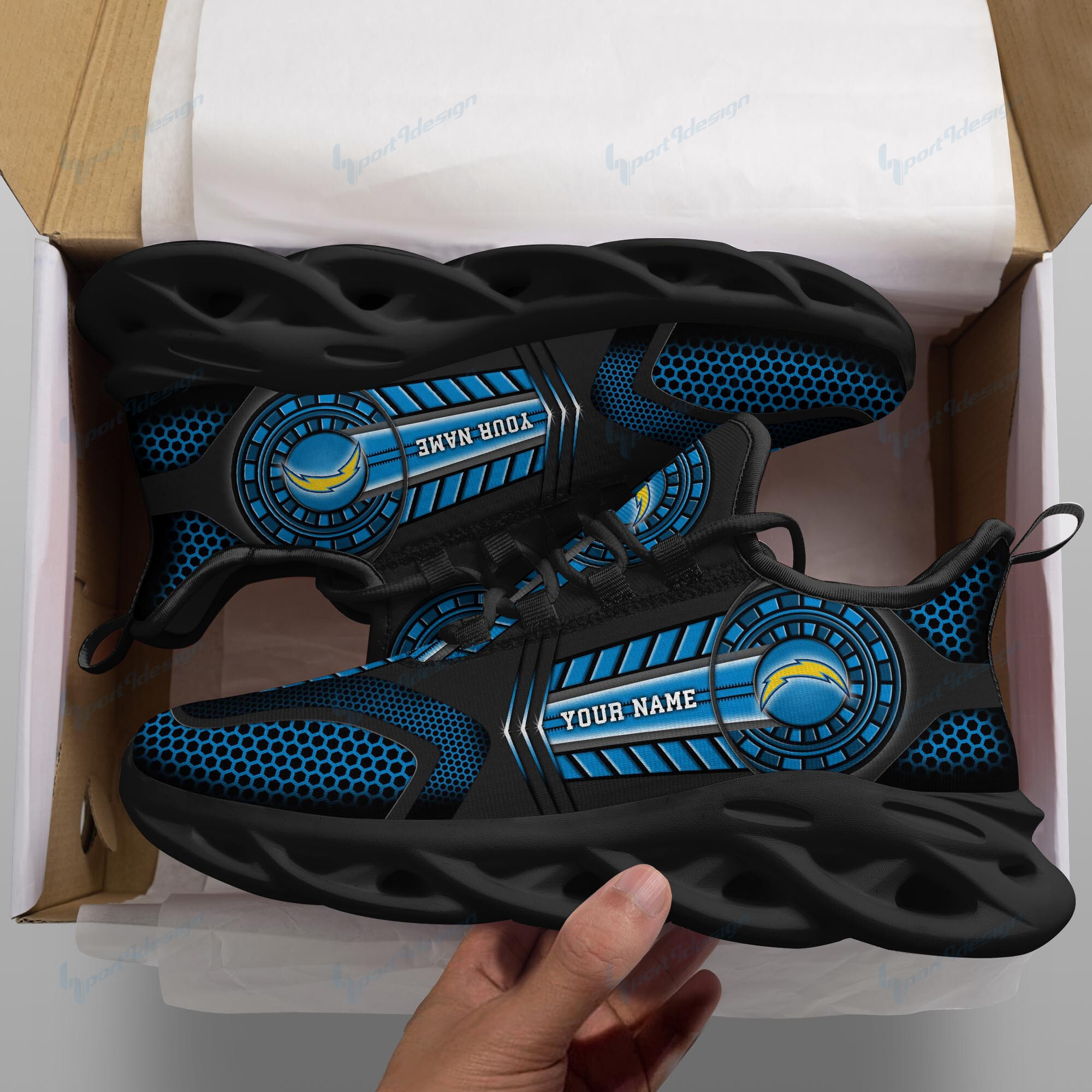 los angeles chargers personalized running sneakers spd187 pco5m