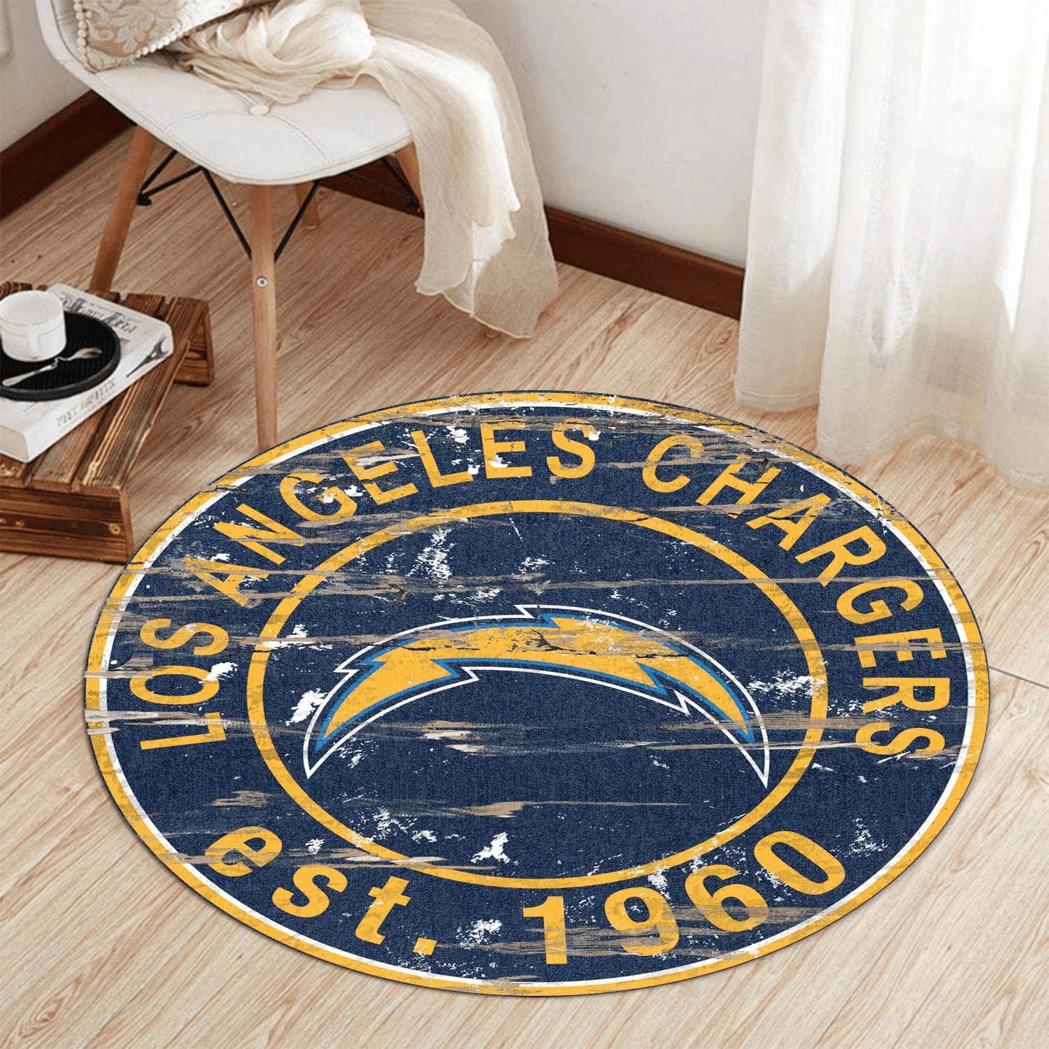 los angeles chargers round rug 190 pnpny