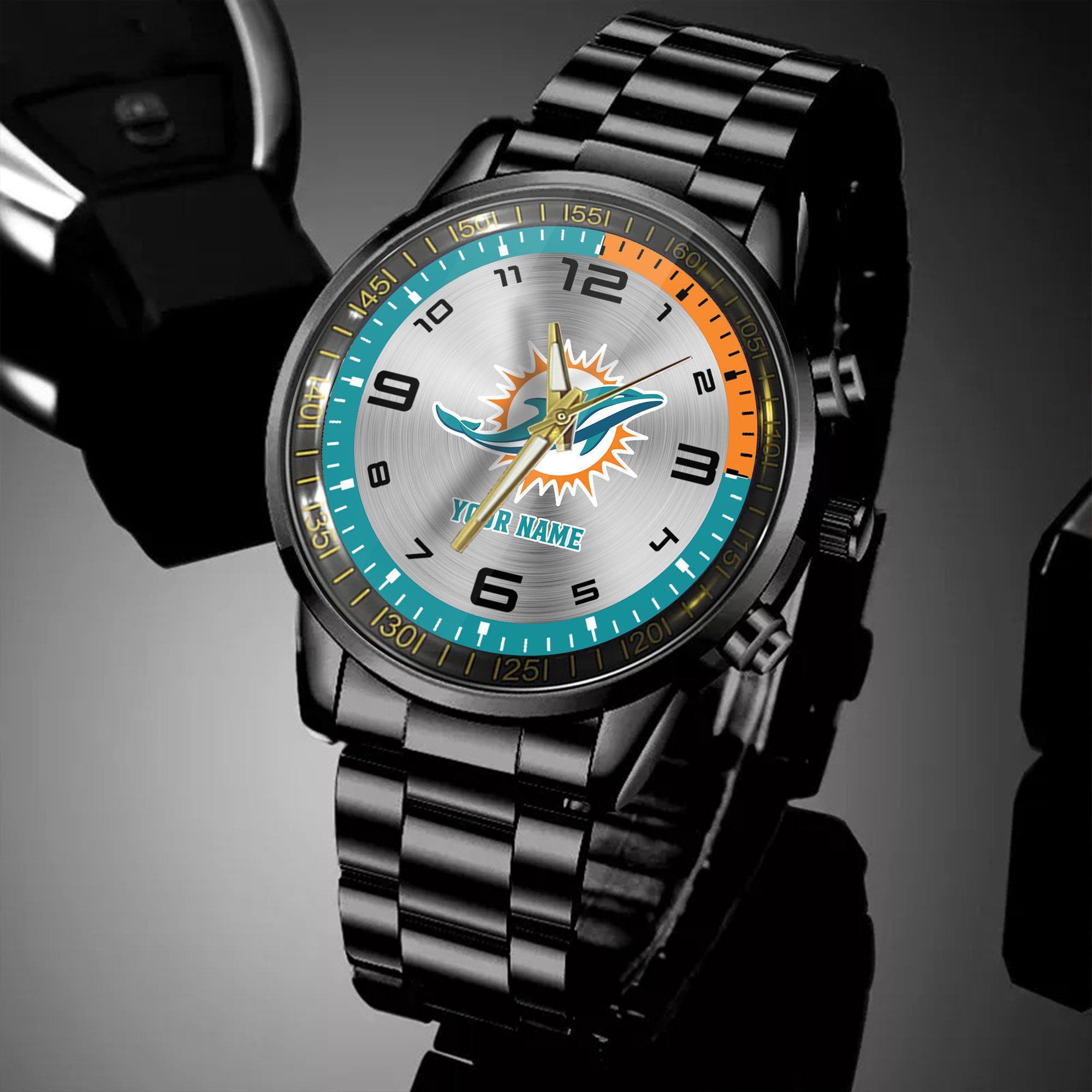 miami dolphins nfl personalized black hand watch gifts for fans lr8f0