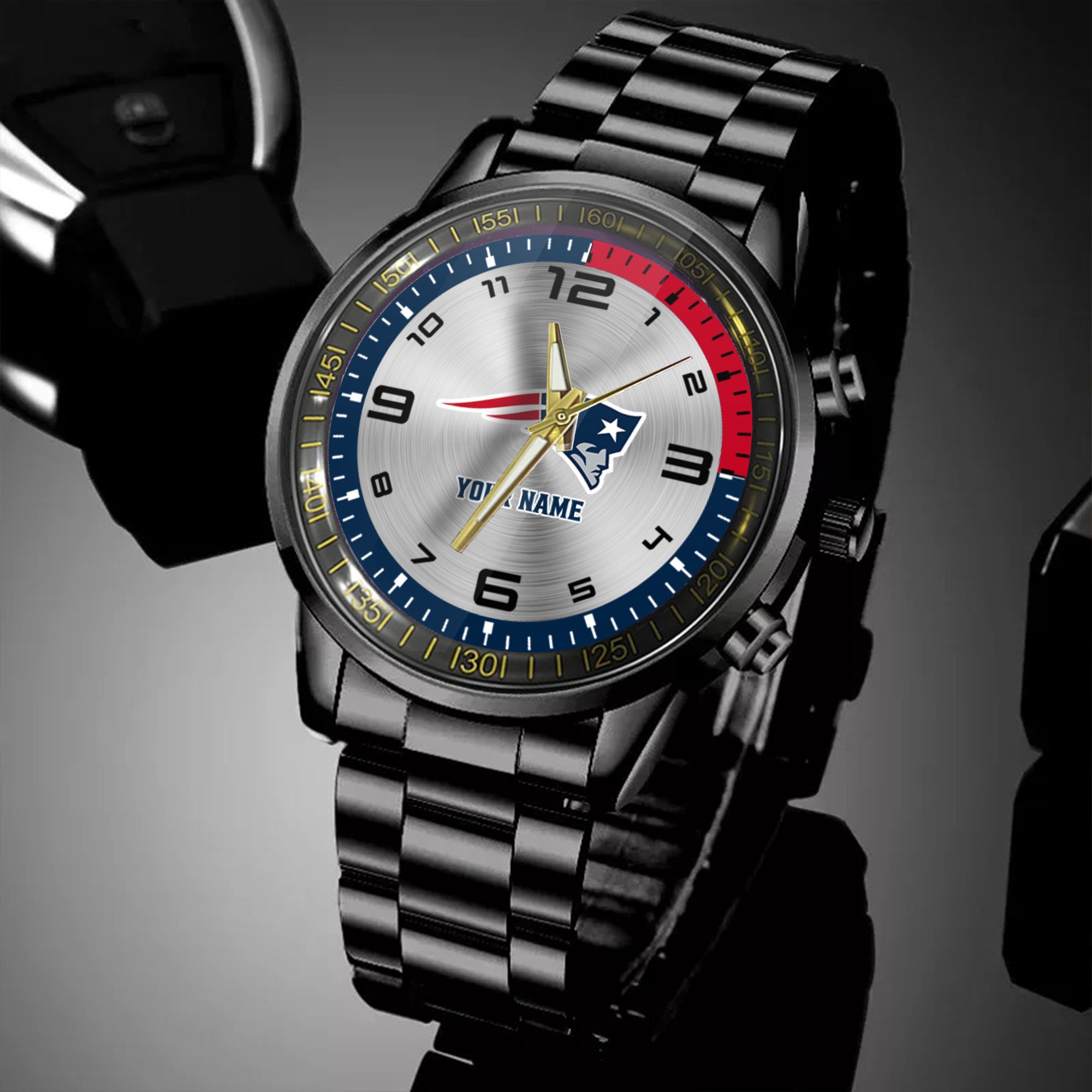 new england patriots nfl personalized black hand watch gifts for fans jytal