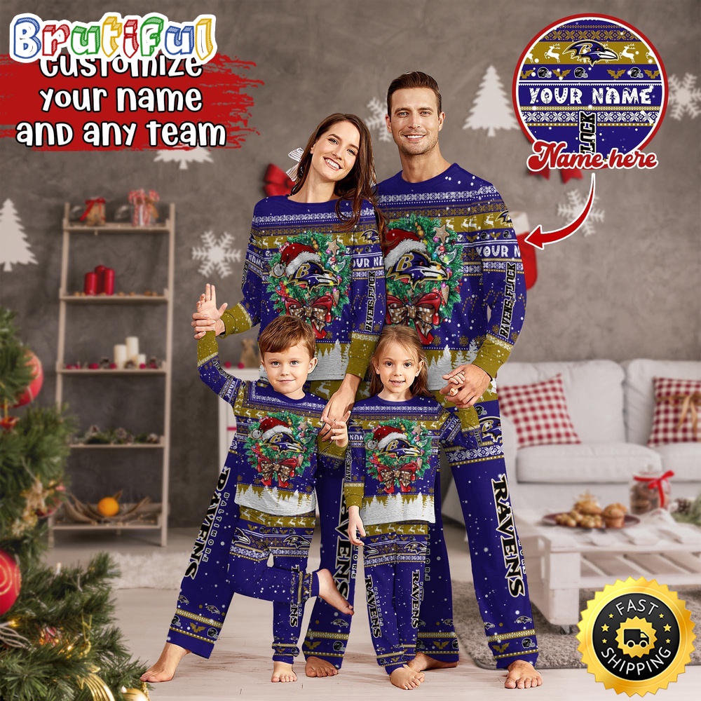 nfl baltimore ravens pajamas christmas for family custom name pajamas 5w1s9