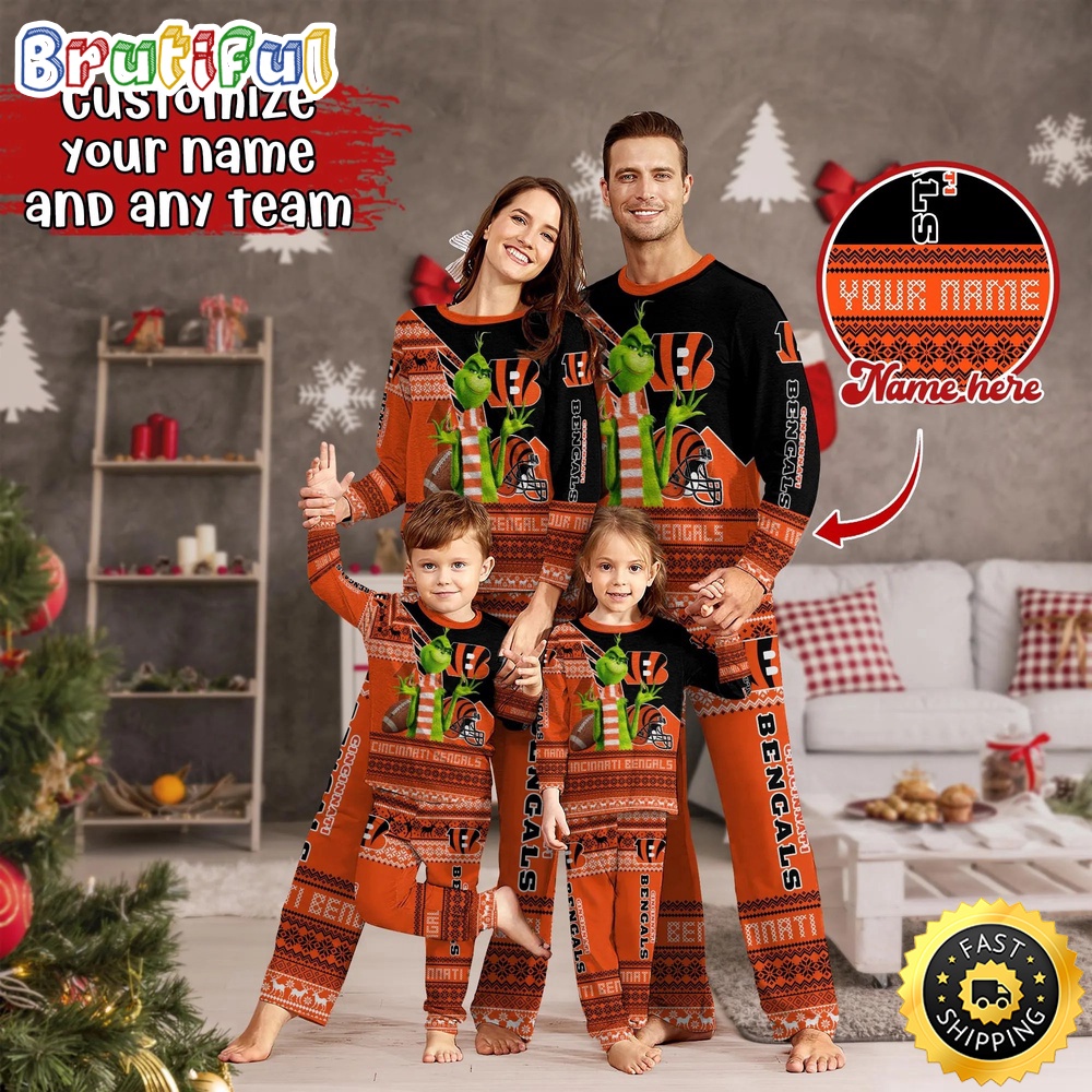 nfl cincinnati bengals pajamas christmas sports for family custom name pajamas nhpg6