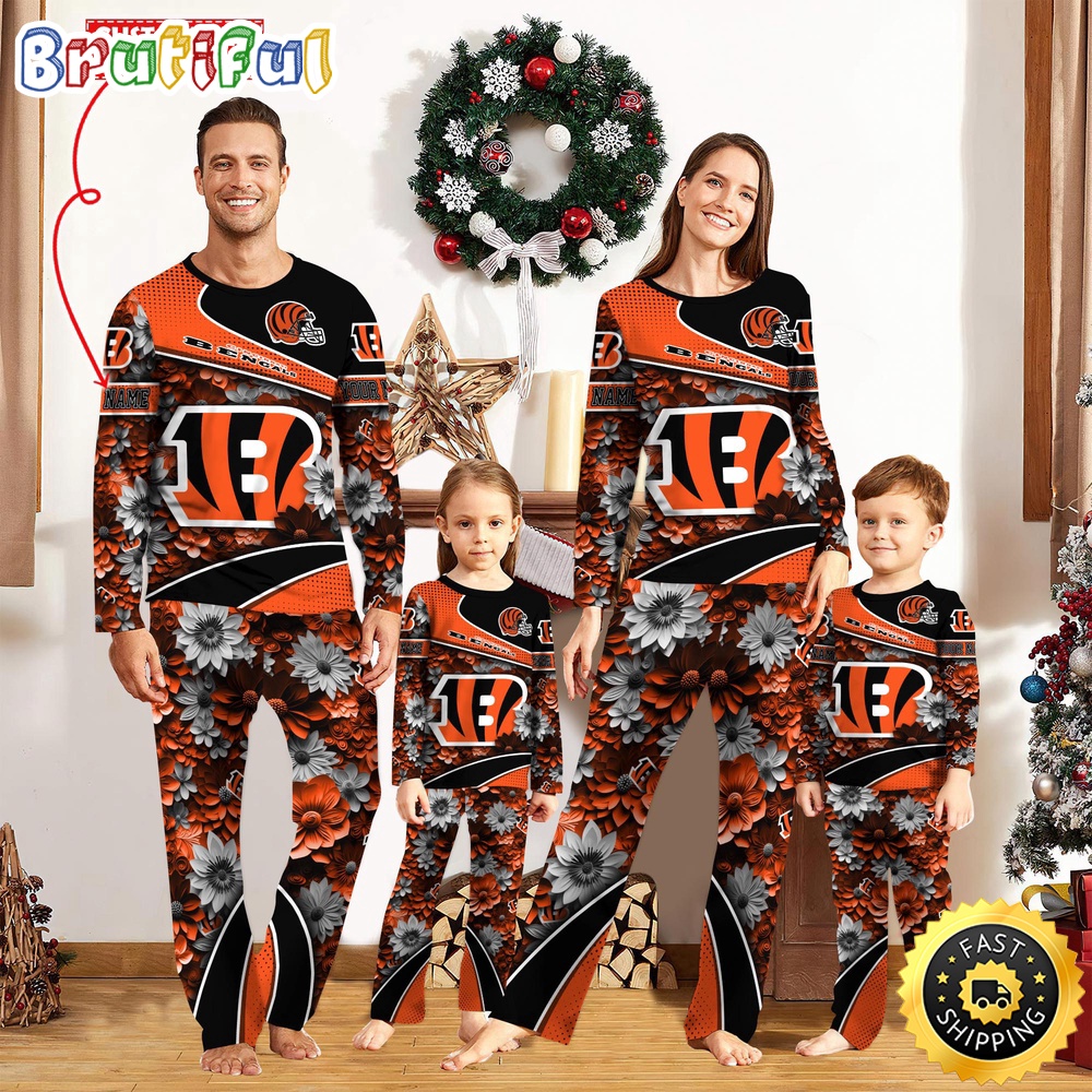 nfl cincinnati bengals pajamas flower sports for family custom name pajamas 9pdsx