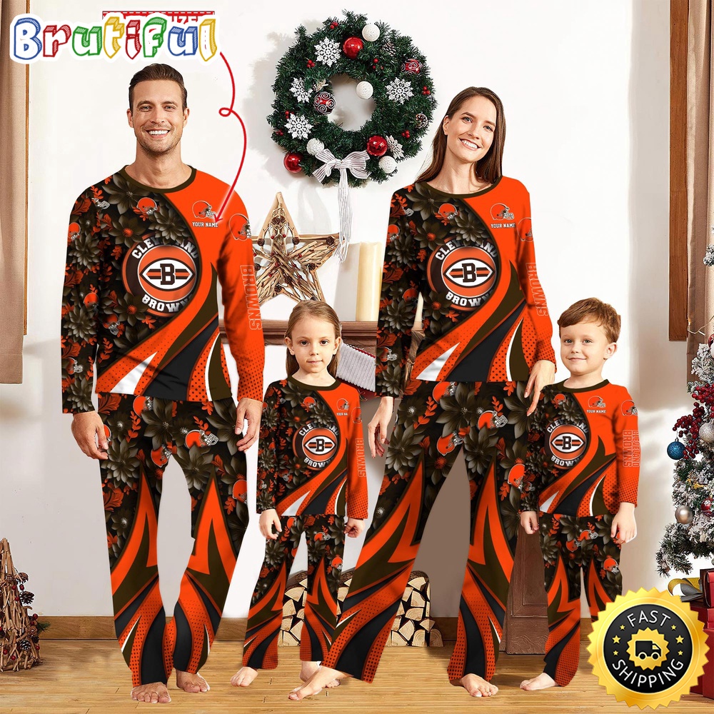 nfl cleveland browns pajamas flower for family custom name pajamas ezms8