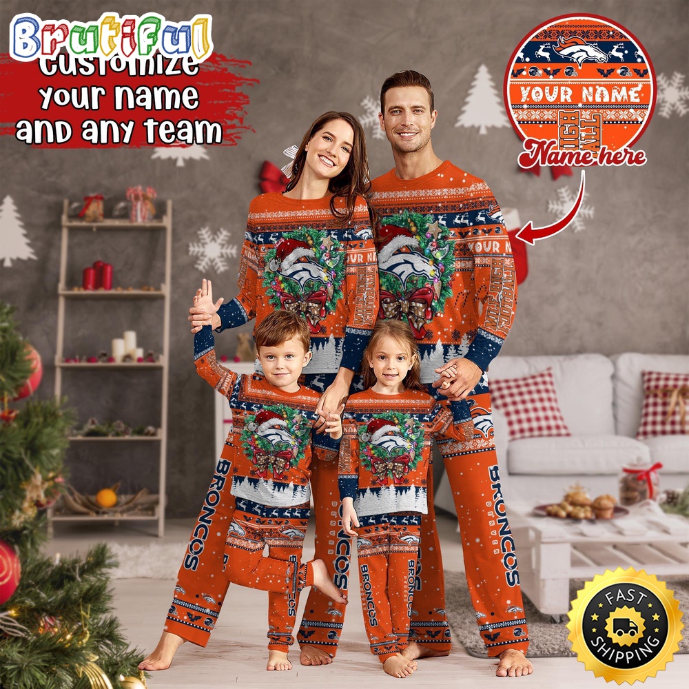 nfl denver broncos pajamas christmas for family custom name pajamas z3ml4