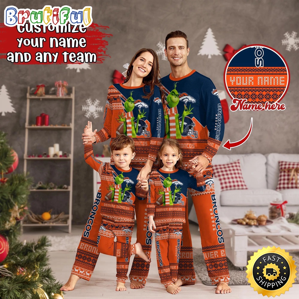 nfl denver broncos pajamas christmas sports for family custom name pajamas enl2a