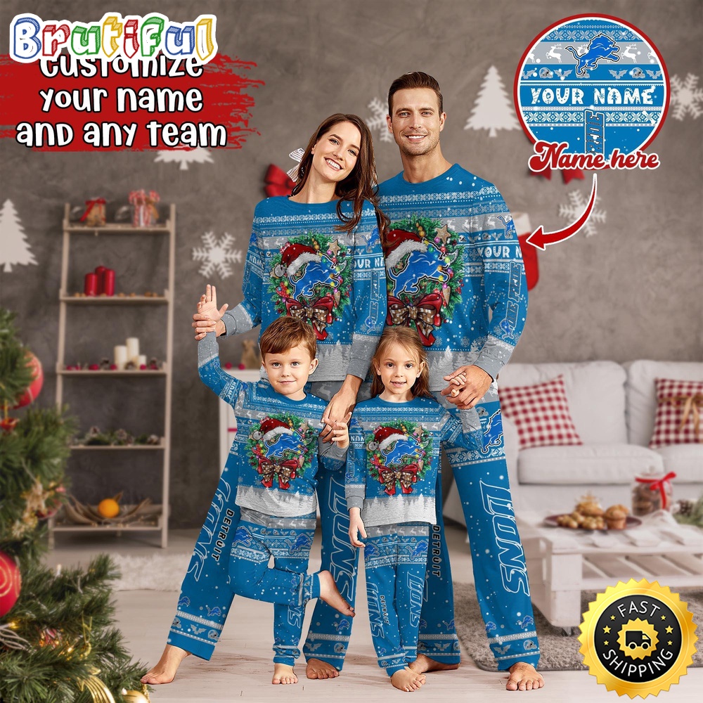 nfl detroit lions pajamas christmas for family custom name pajamas 8tagc