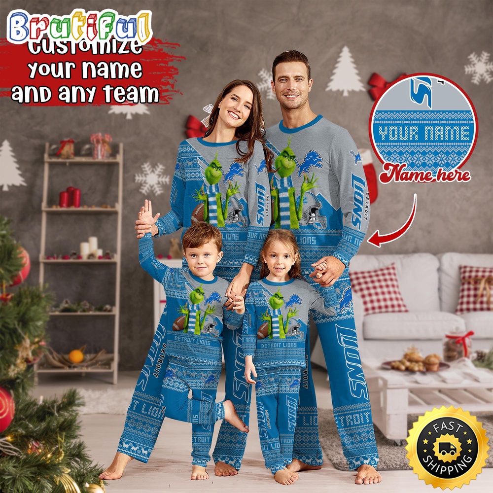 nfl detroit lions pajamas christmas sports for family custom name pajamas dqibo