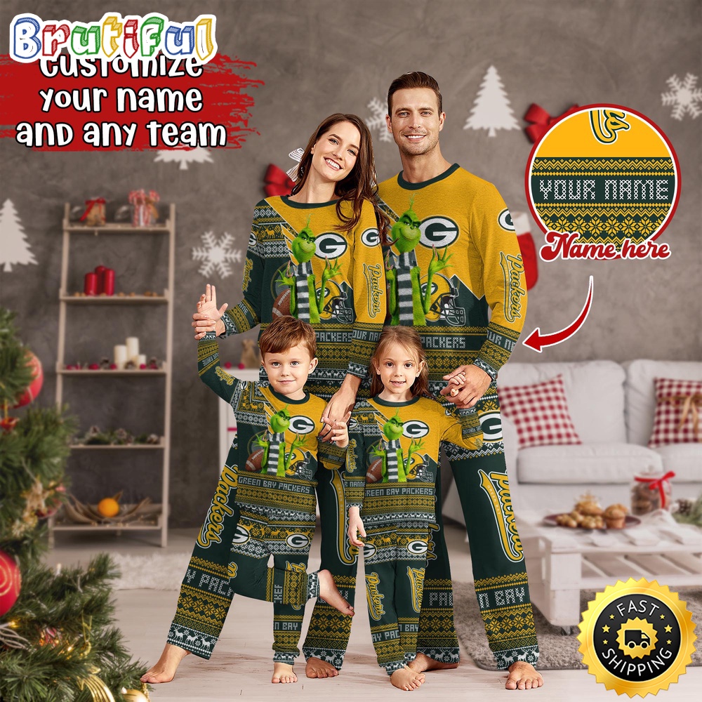 nfl green bay packers pajamas christmas sports for family custom name pajamas hbk3t