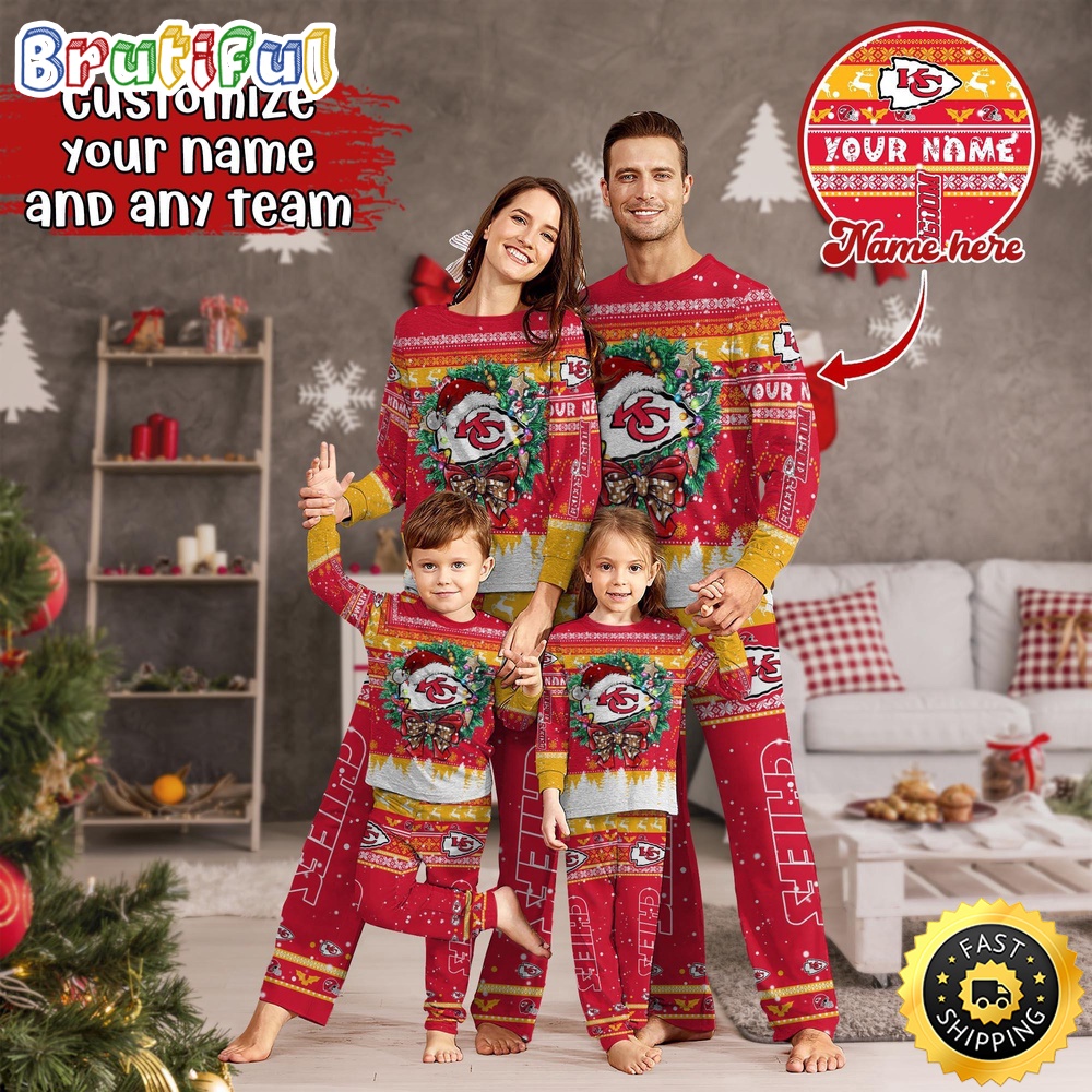 nfl kansas city chiefs pajamas christmas for family custom name pajamas wxcx8