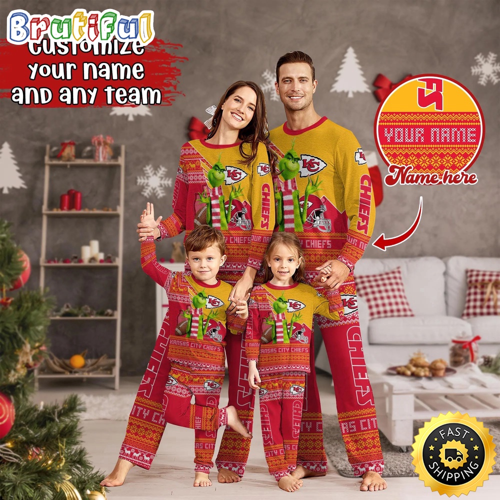 nfl kansas city chiefs pajamas christmas sports for family custom name pajamas nr12x